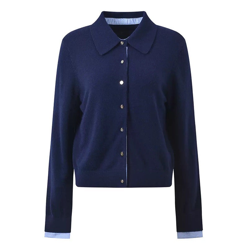 Checkered Collar Wool Blend Knit Top