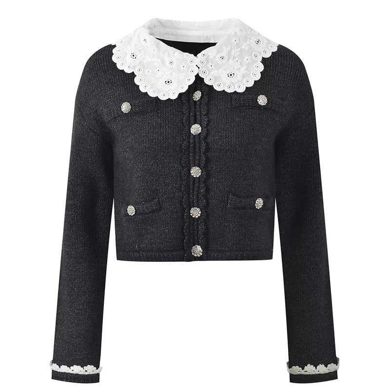Lace-Trimmed Peter Pan Collar Knit Sweater