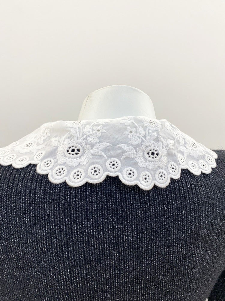 Lace-Trimmed Peter Pan Collar Knit Sweater