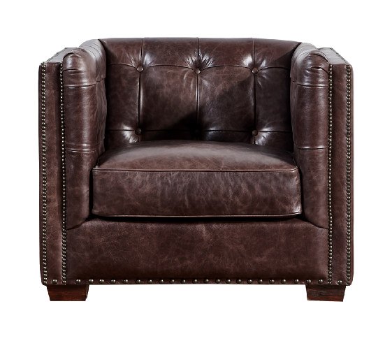 Tuxedo Leather Arm Chair - Dark Brown