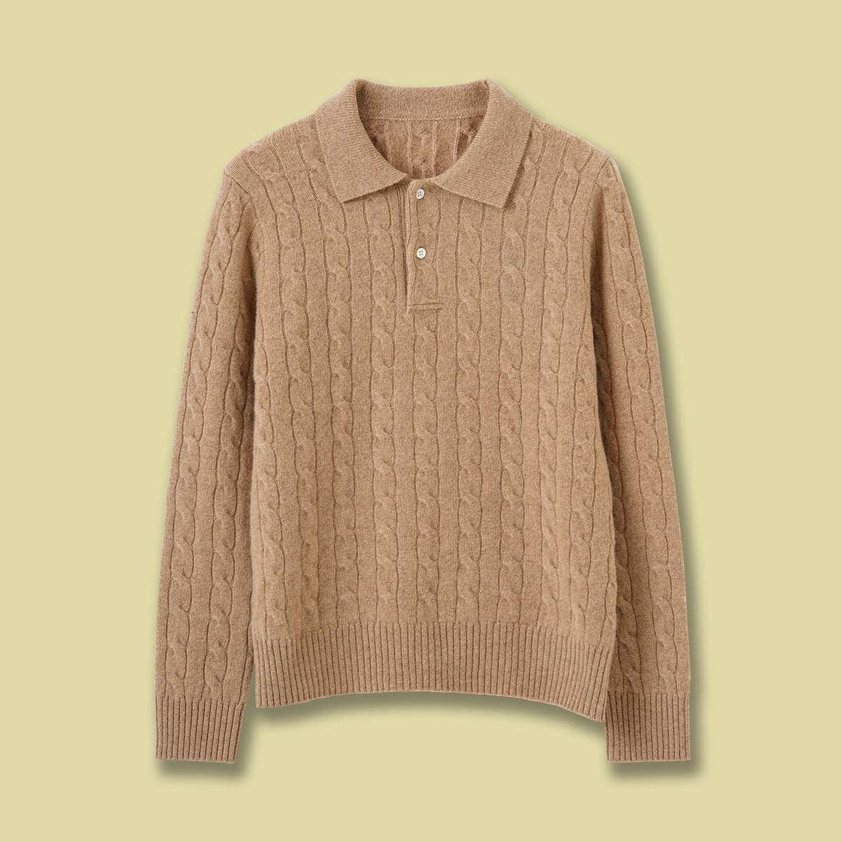 Cable Knit Wool Polo Sweater