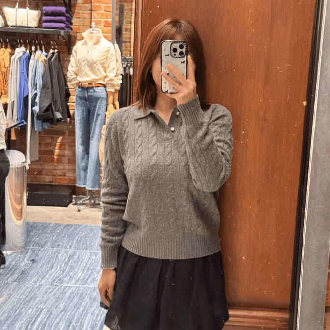 Cable Knit Wool Polo Sweater