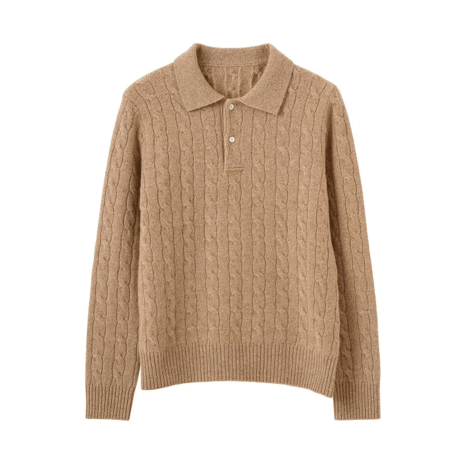 Cable Knit Wool Polo Sweater