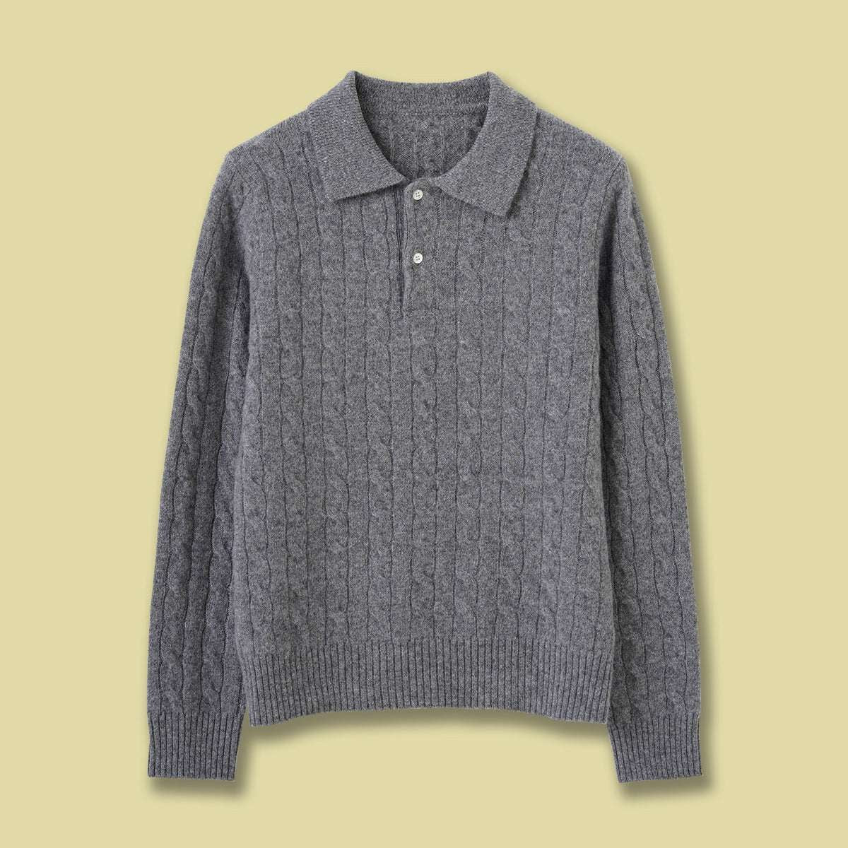 Cable Knit Wool Polo Sweater