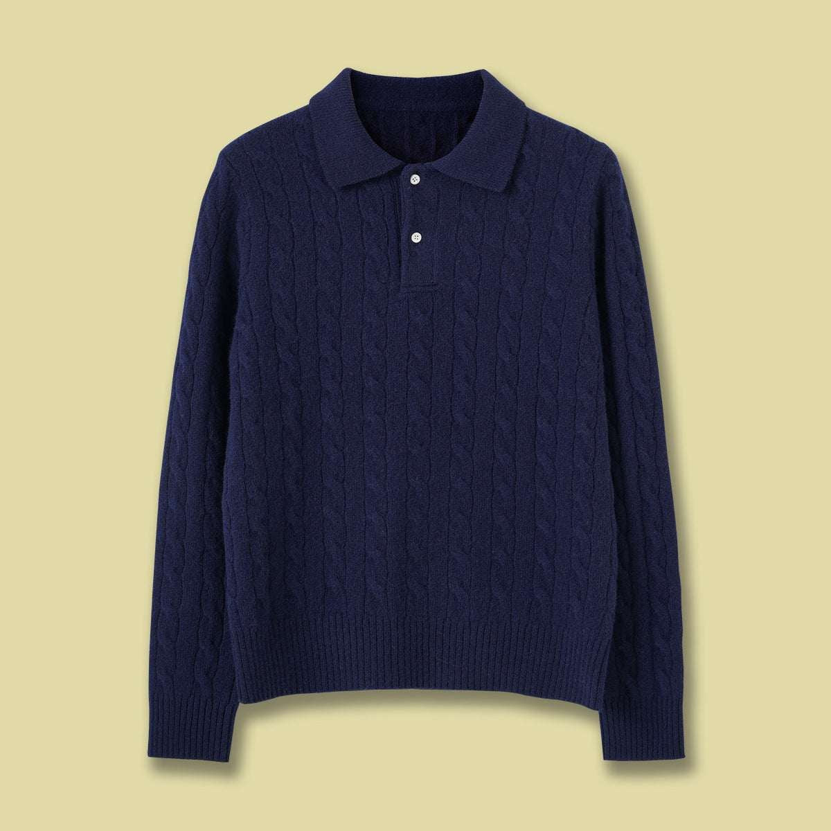 Cable Knit Wool Polo Sweater
