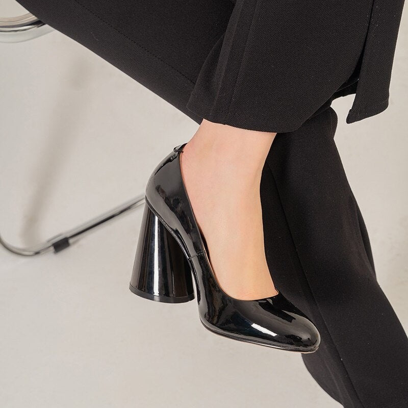 Leather Block Heel Pumps