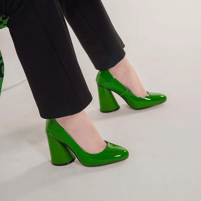 Leather Block Heel Pumps