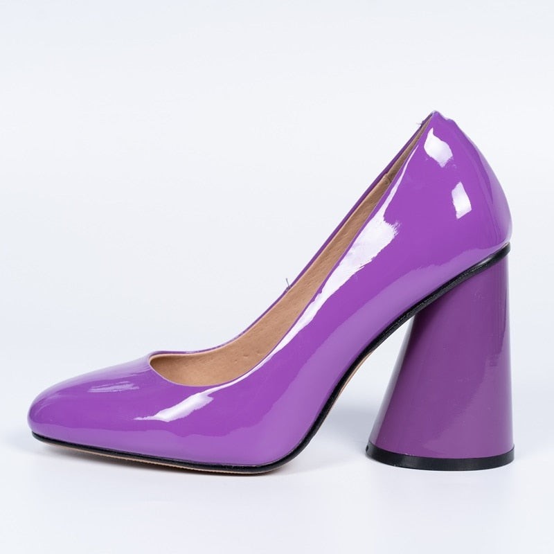 Leather Block Heel Pumps
