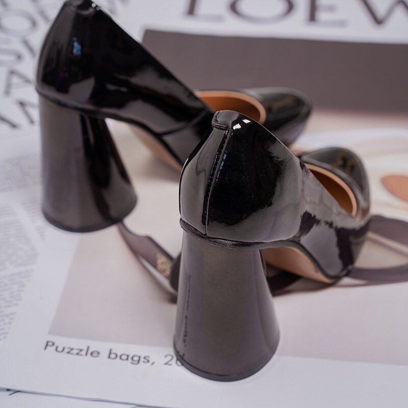 Leather Block Heel Pumps