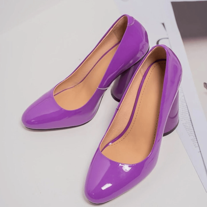 Leather Block Heel Pumps