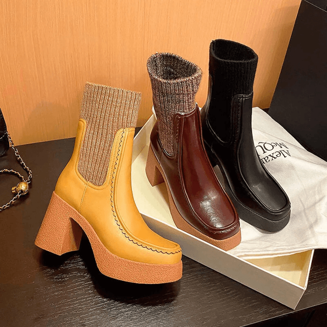 Genuine Leather Platform Ankle Boots
