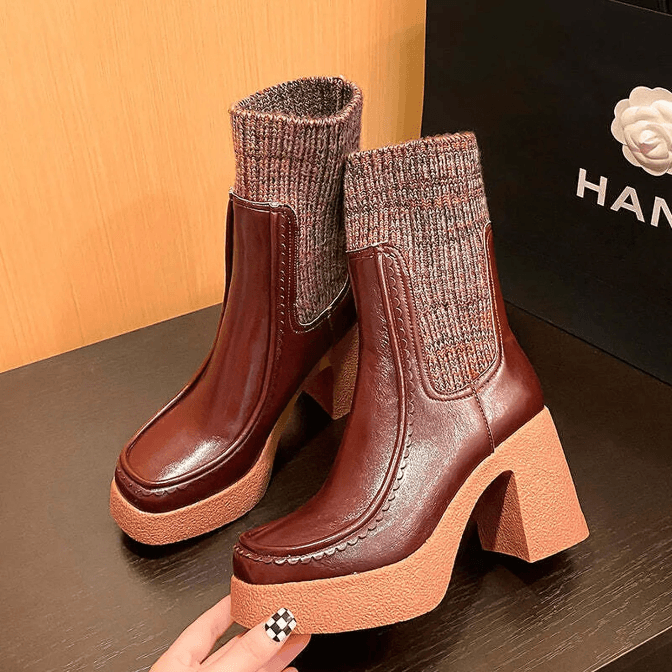 Genuine Leather Platform Ankle Boots