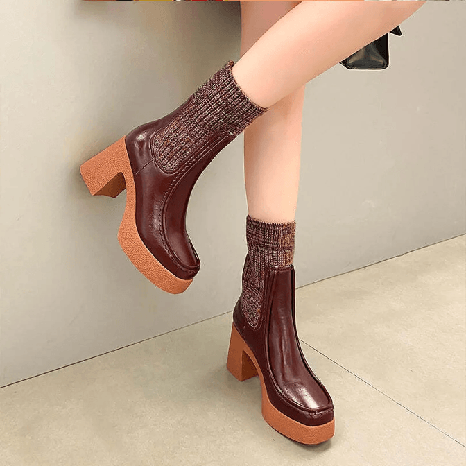 Genuine Leather Platform Ankle Boots