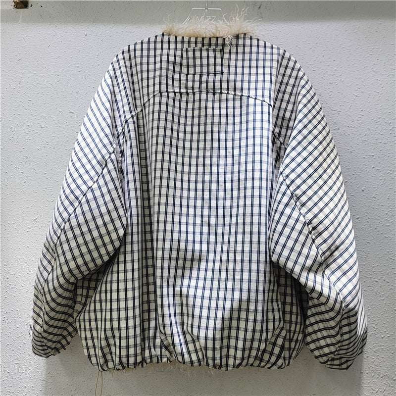 Checkered Fur-Collar Coat