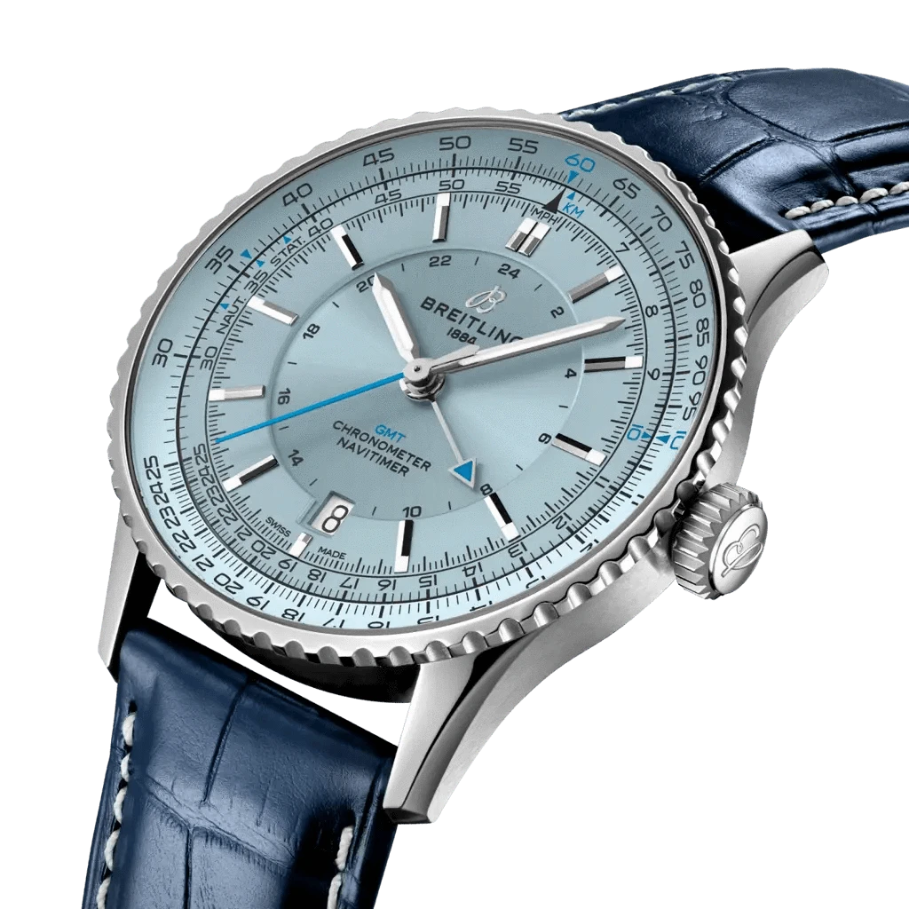 Breitling Navitimer Automatic GMT 41 – Stainless Steel with Blue Alligator Strap