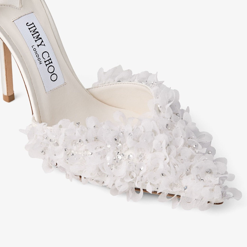 Jimmy Choo Saeda 100 Petal-Embroidered Mesh Pumps in Ivory
