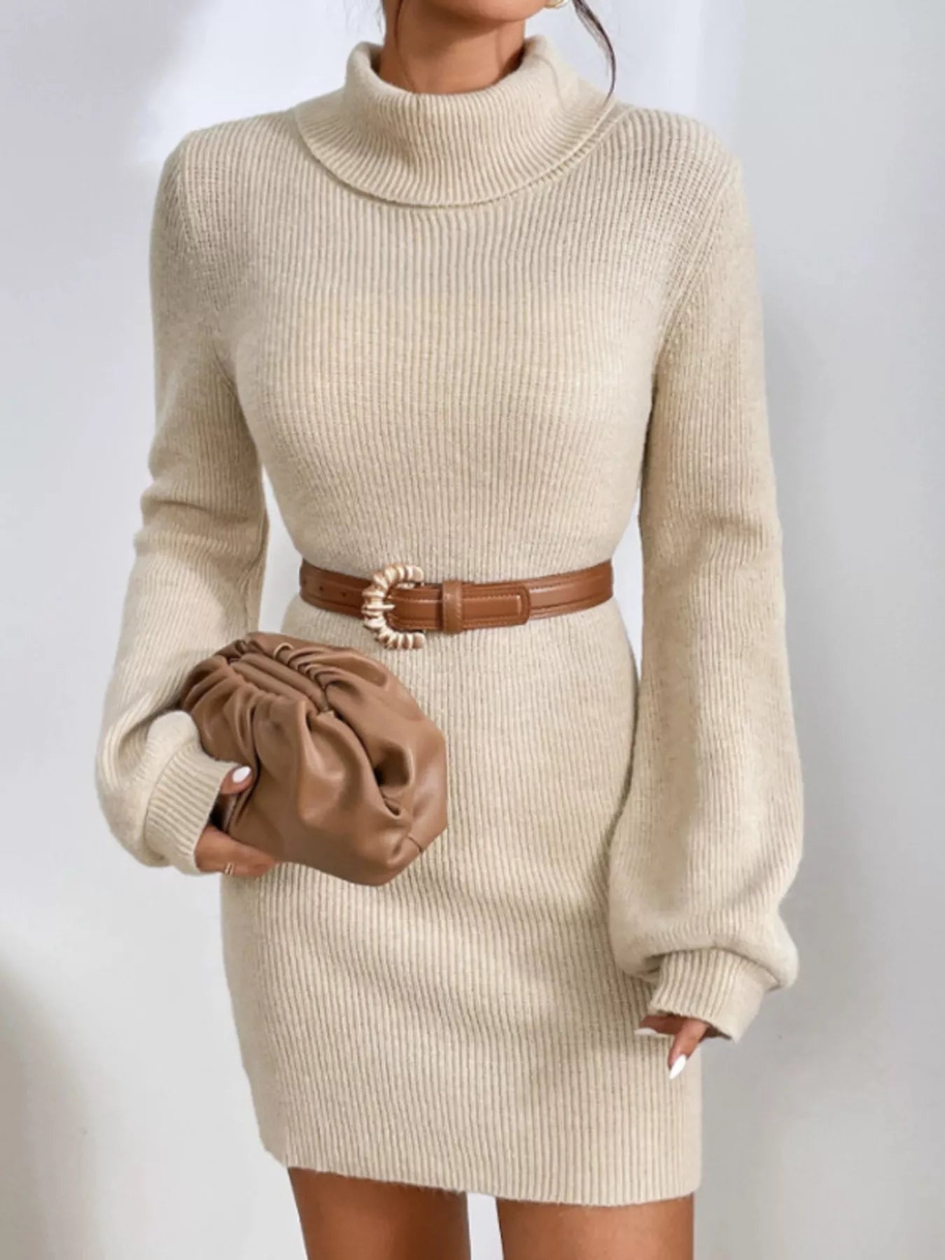 Ribbed Turtleneck Sweater Dress