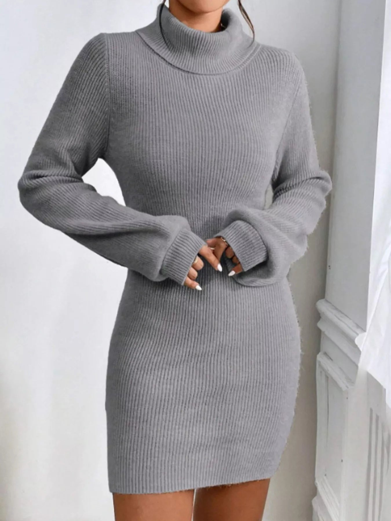 Ribbed Turtleneck Sweater Dress