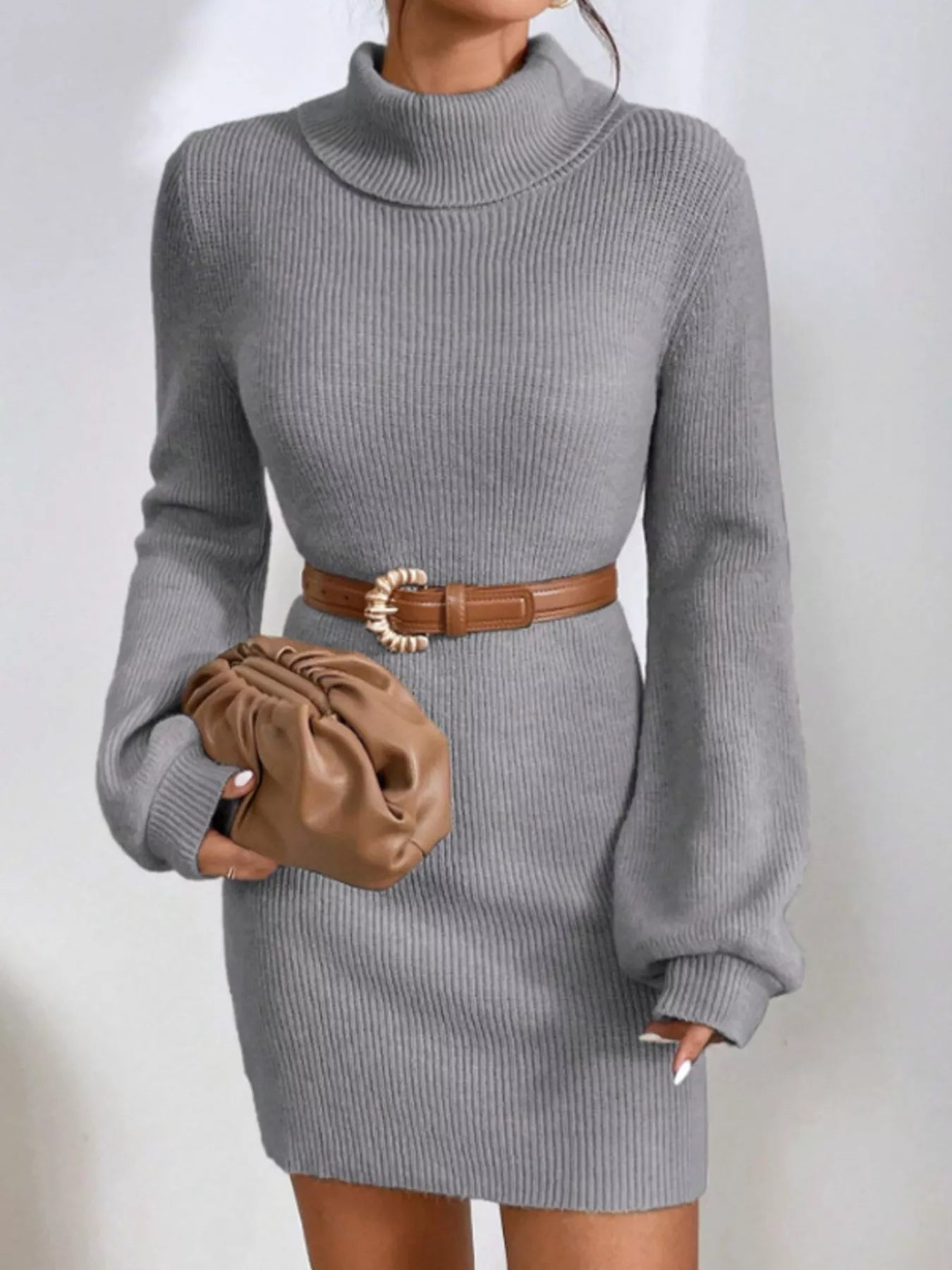 Ribbed Turtleneck Sweater Dress