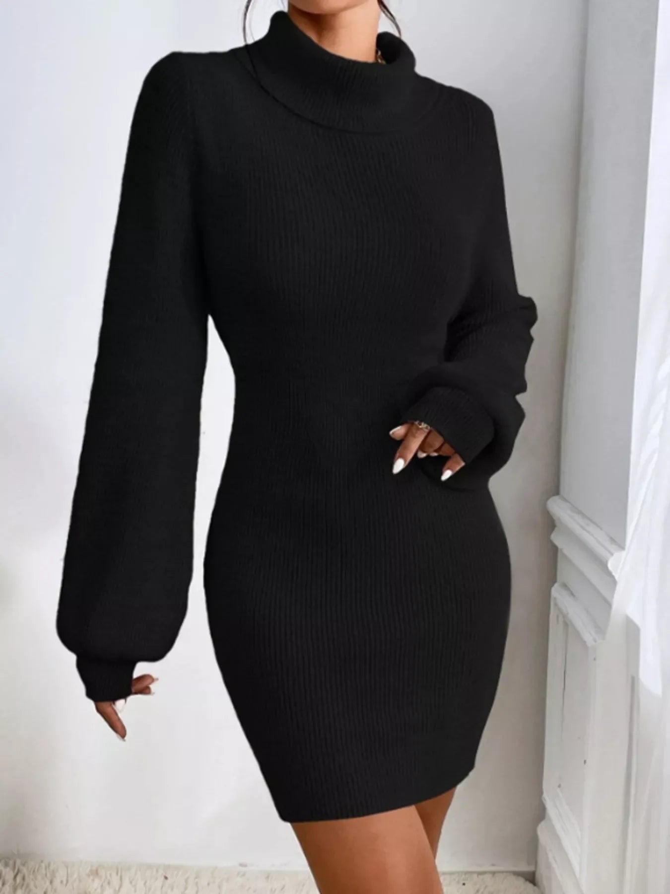Ribbed Turtleneck Sweater Dress