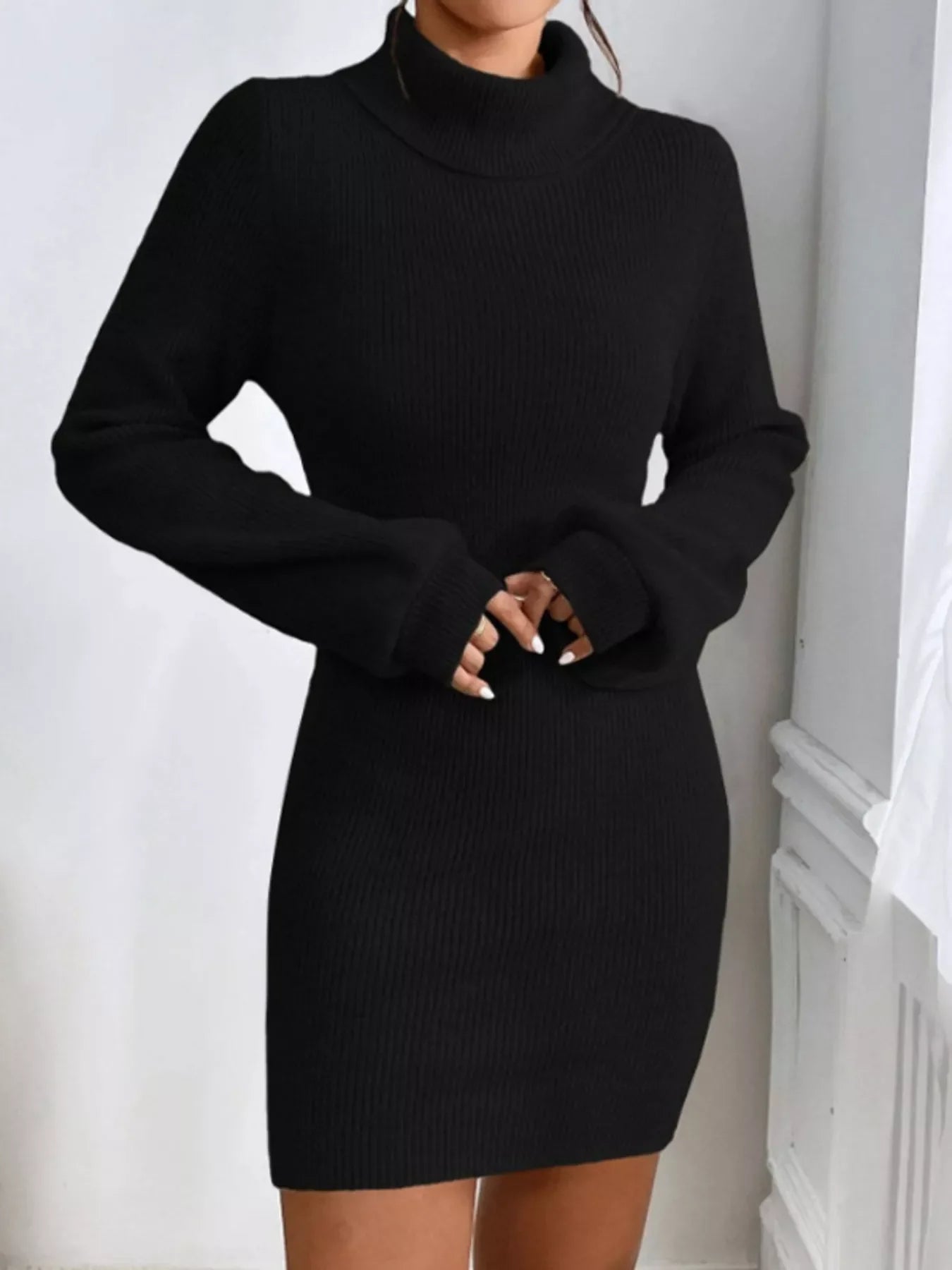 Ribbed Turtleneck Sweater Dress