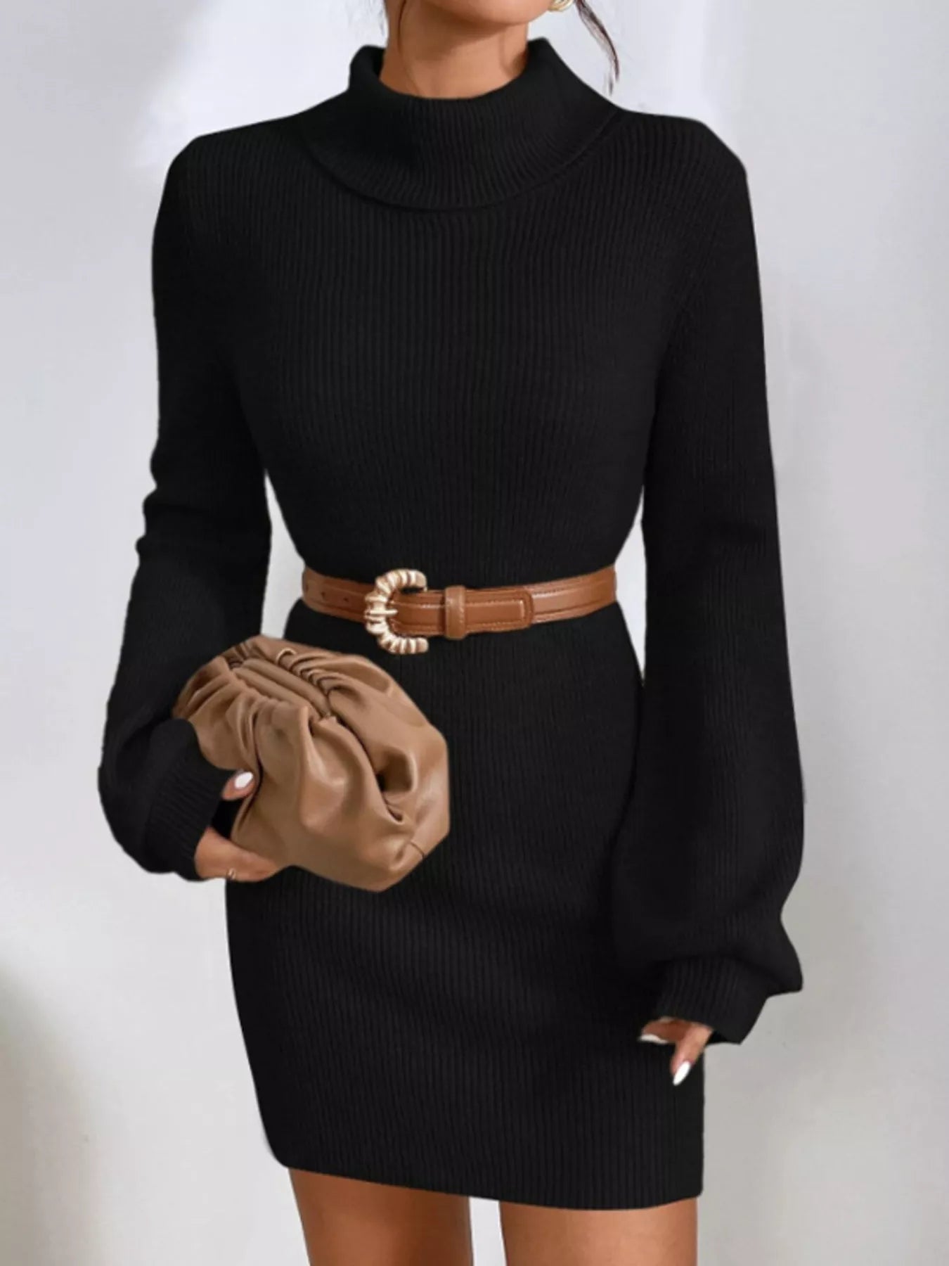 Ribbed Turtleneck Sweater Dress