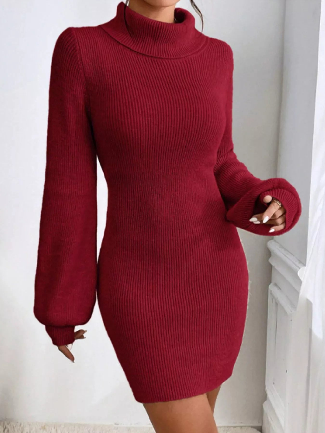 Ribbed Turtleneck Sweater Dress