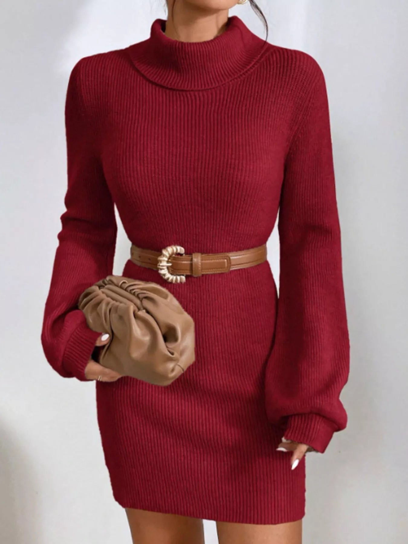 Ribbed Turtleneck Sweater Dress