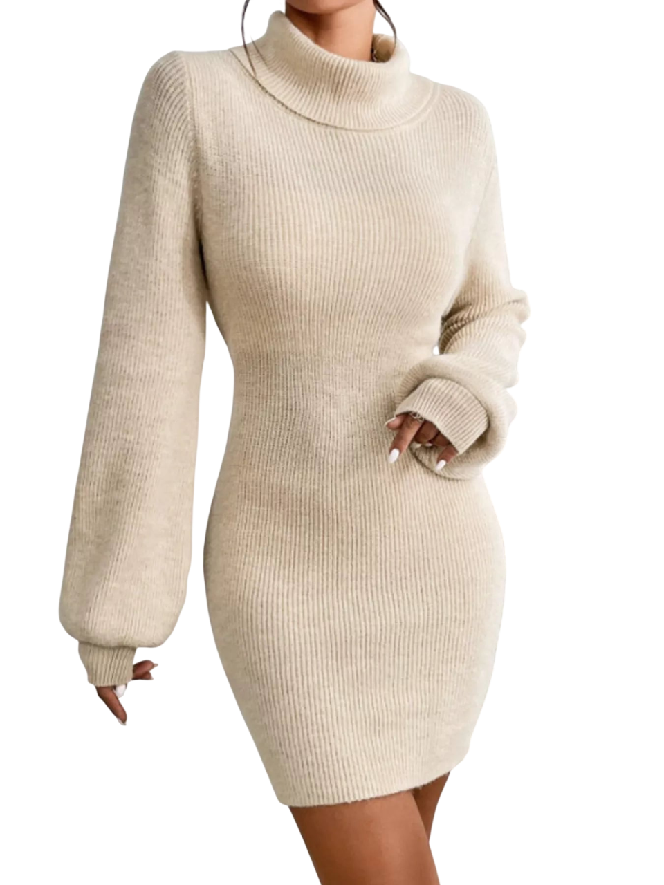 Ribbed Turtleneck Sweater Dress