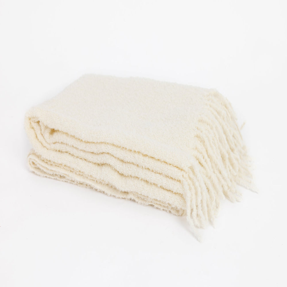Ivory Alpaca Bouclé Throw — Handwoven in Peru