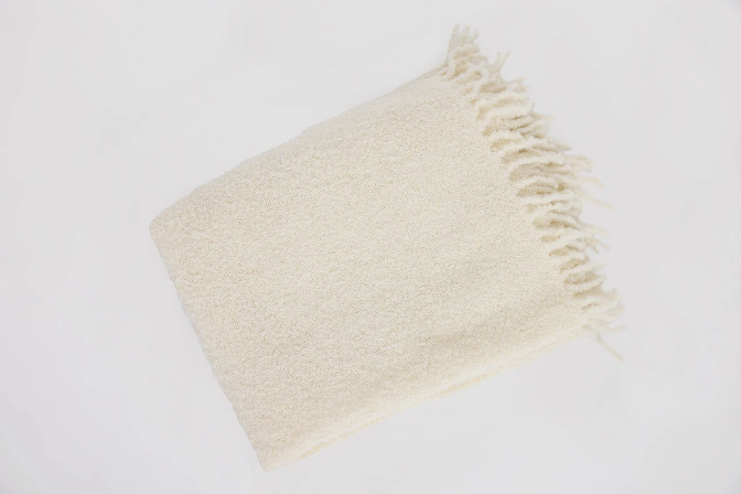 Ivory Alpaca Bouclé Throw — Handwoven in Peru
