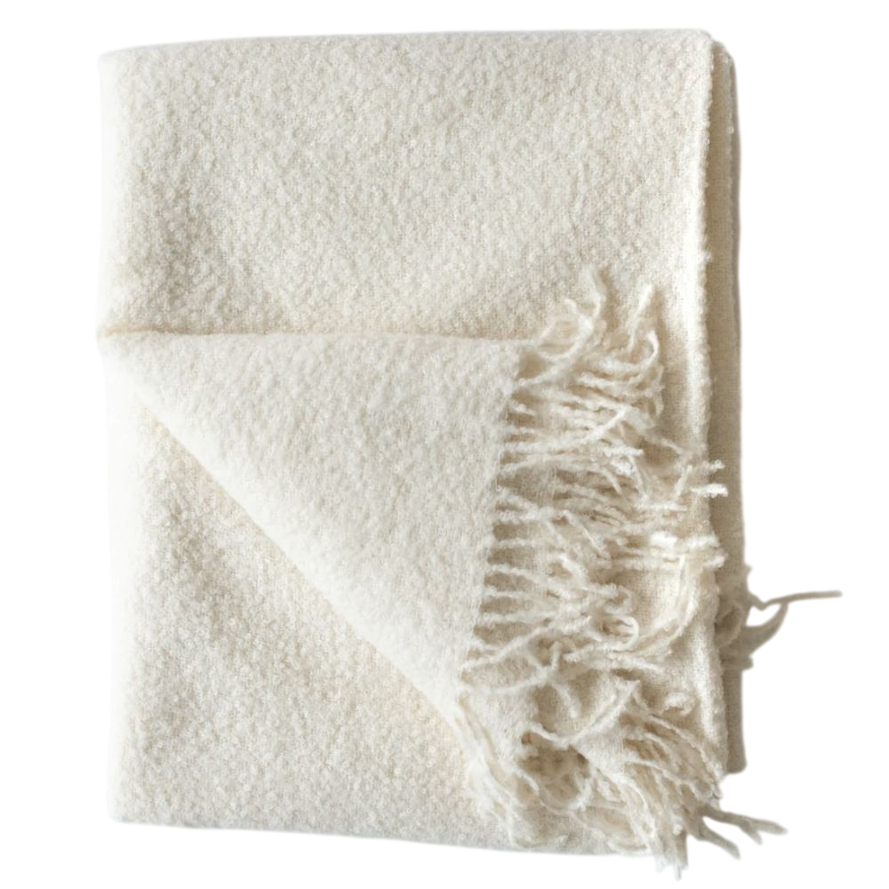 Ivory Alpaca Bouclé Throw — Handwoven in Peru