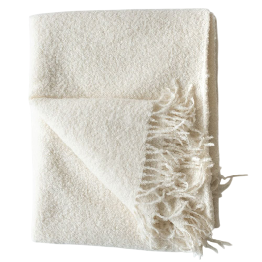 Ivory Alpaca Bouclé Throw — Handwoven in Peru