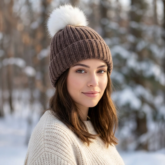 Baby Alpaca Channel Beanie with Pom-Pom