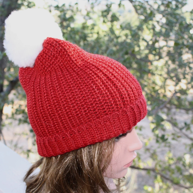 Baby Alpaca Channel Beanie with Pom-Pom