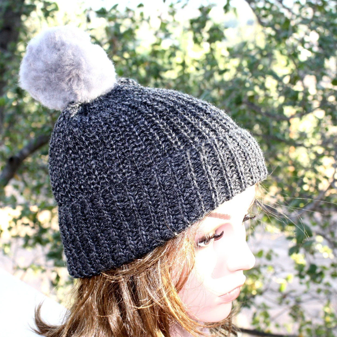 Baby Alpaca Channel Beanie with Pom-Pom