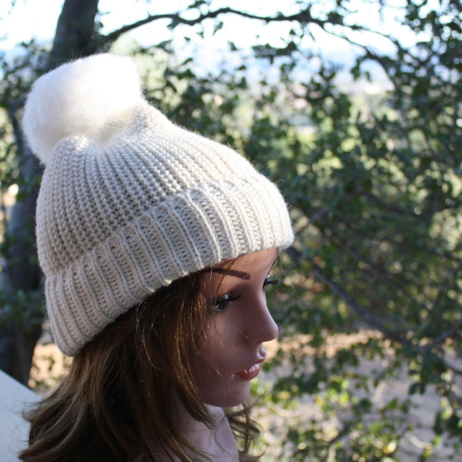 Baby Alpaca Channel Beanie with Pom-Pom