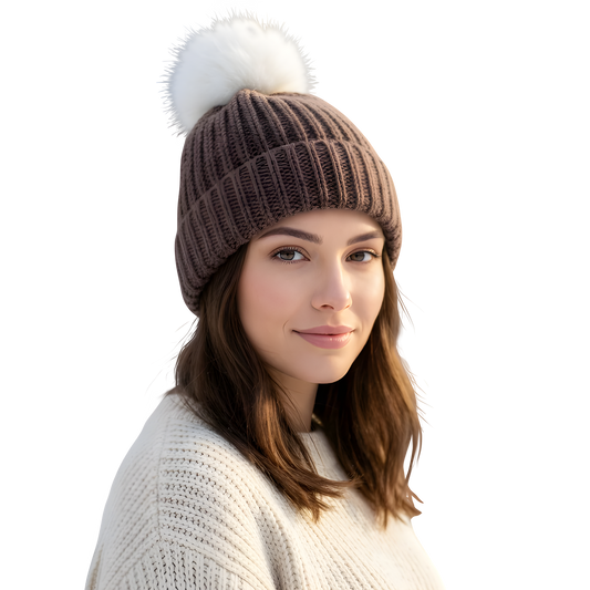 Baby Alpaca Channel Beanie with Pom-Pom