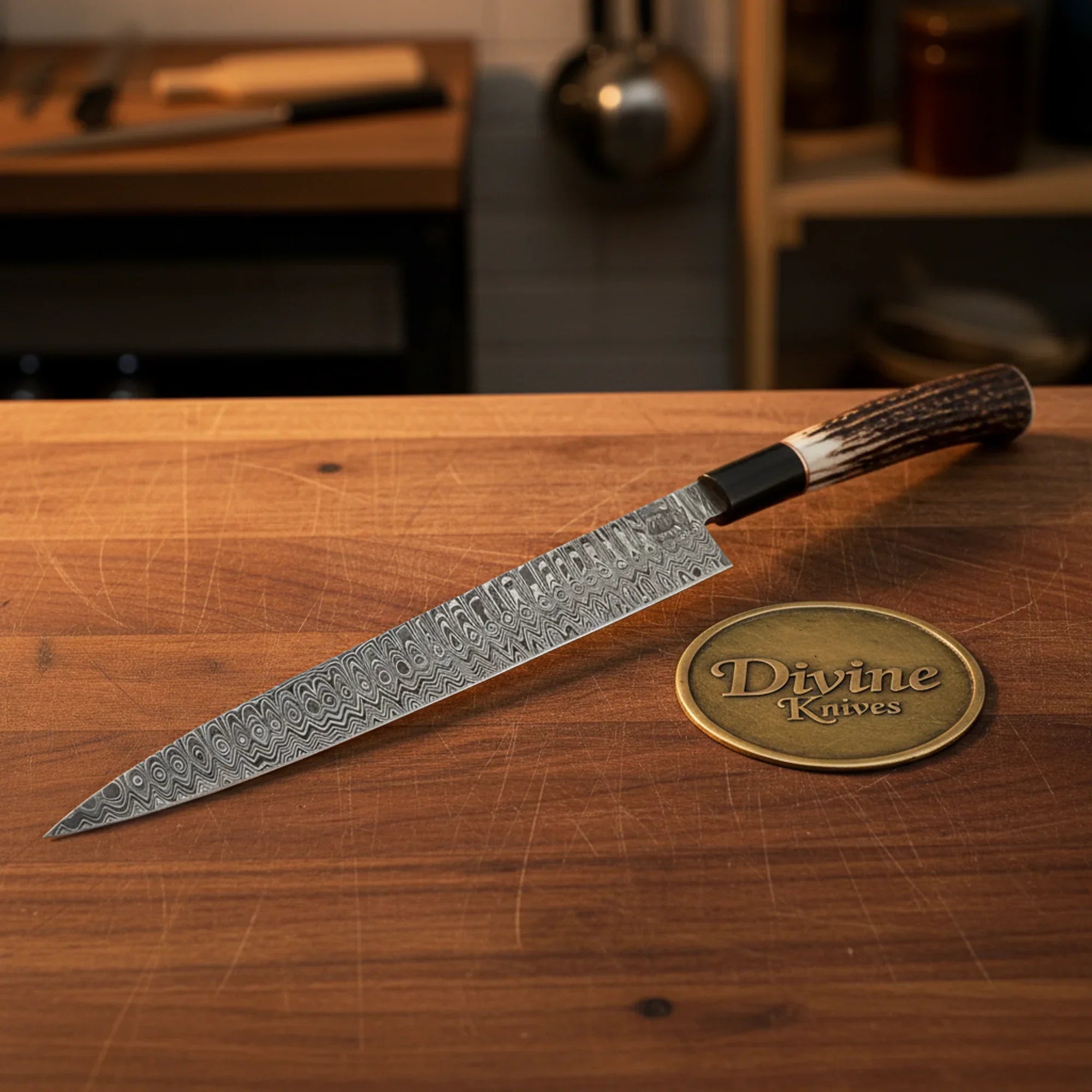 Stag Handle Slicing Chef Knife with Handmade Sujihiki for Cooking and Gifting