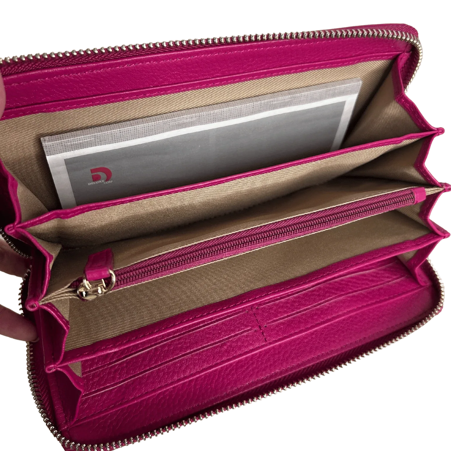 Sophia Full-Grain Leather Structured Double-Zip Wallet with RFID Protection