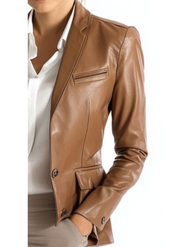 Jack Brown Leather Blazer – Elegant Leather Blazer for Women