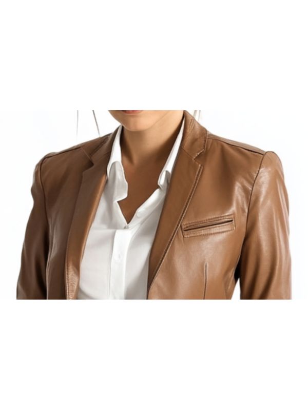 Jack Brown Leather Blazer – Elegant Leather Blazer for Women