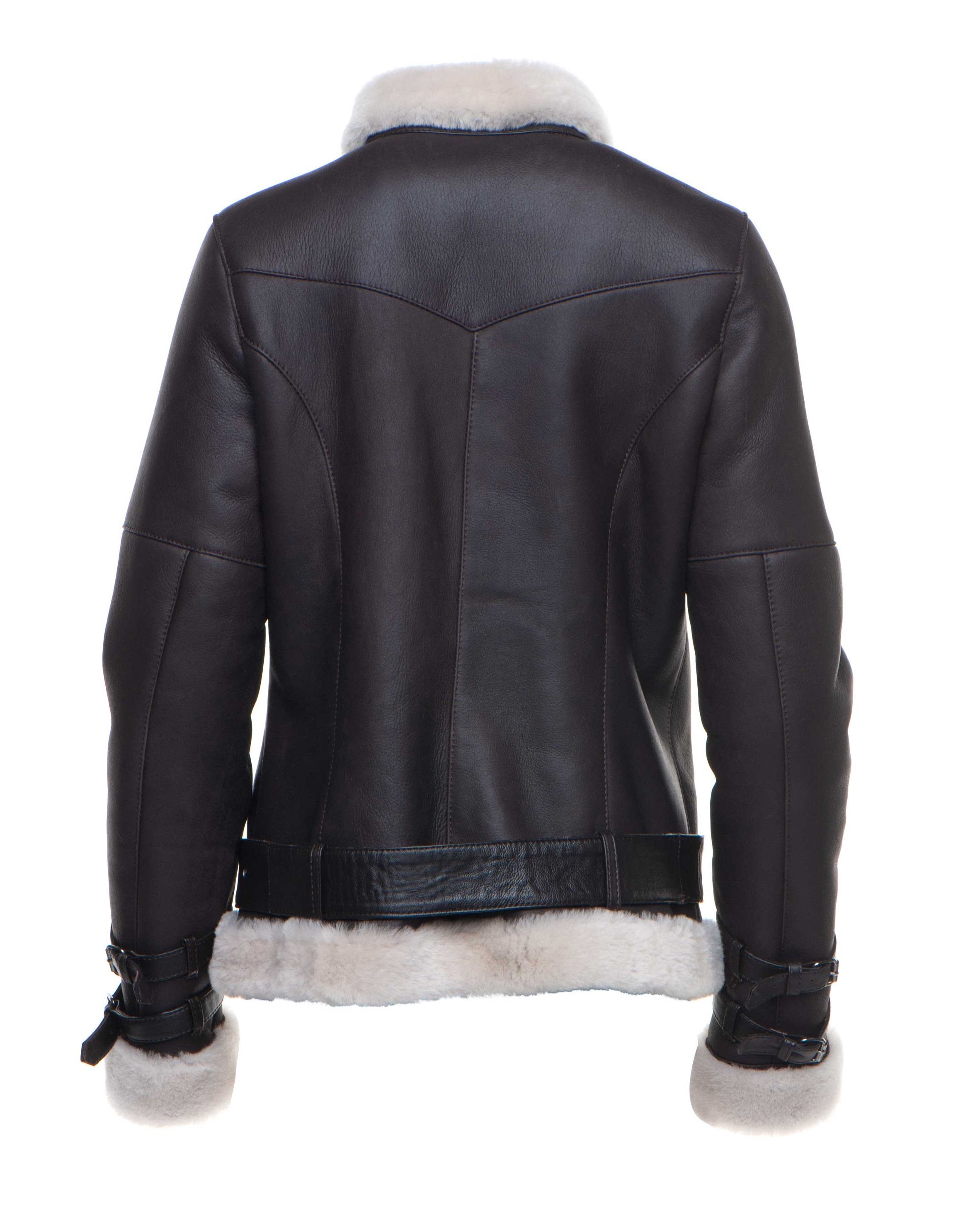 Jaynes Sheepskin Brown Biker Shearling Jacket