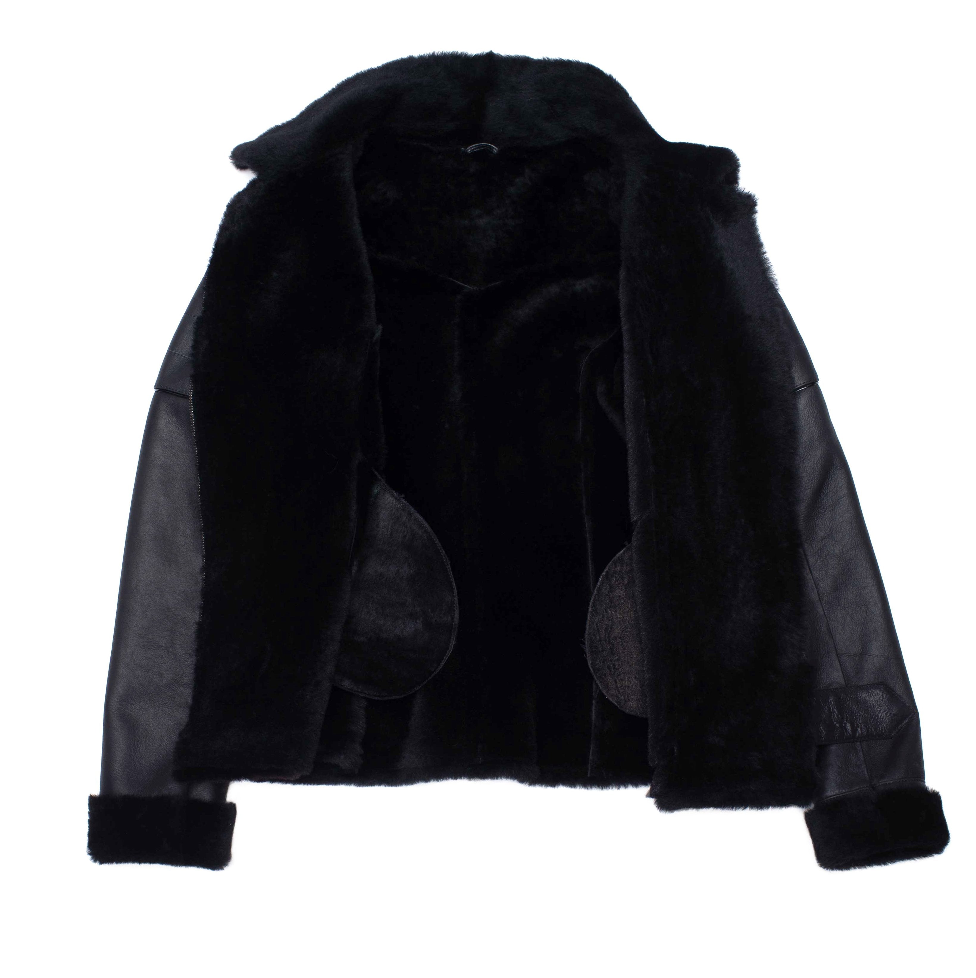 Tashas Black Sheepskin Shearling B-3 Bomber Style Jacket