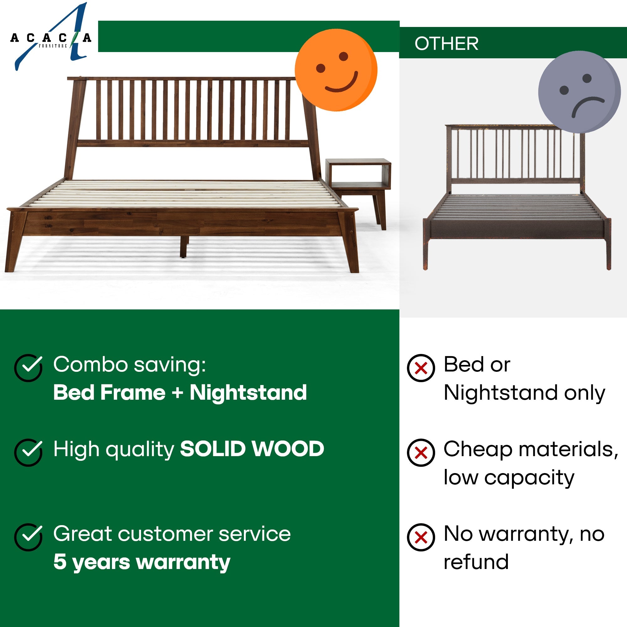 [Buy 1 Get 1] Kaylin Solid Wood Bed Frame & Nightstand