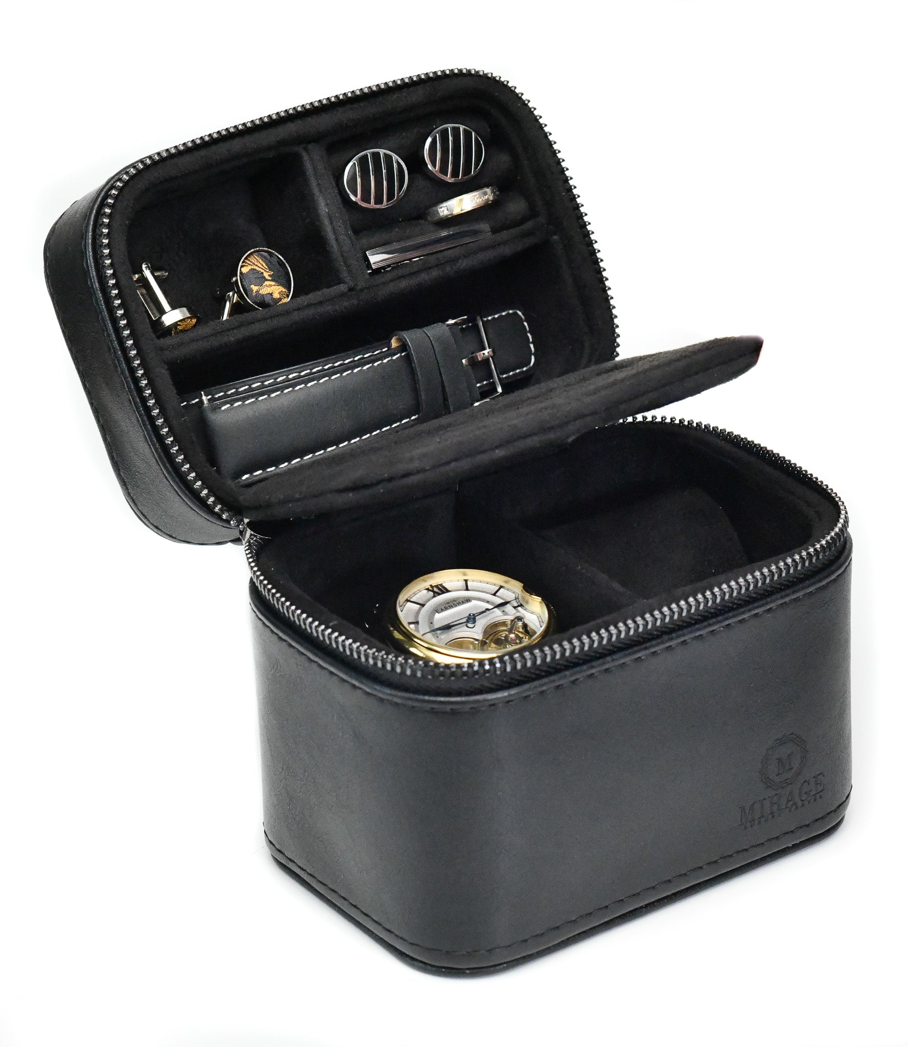 Watch and Jewelry Travel Case - Genuine Leather - Obsedian Black
