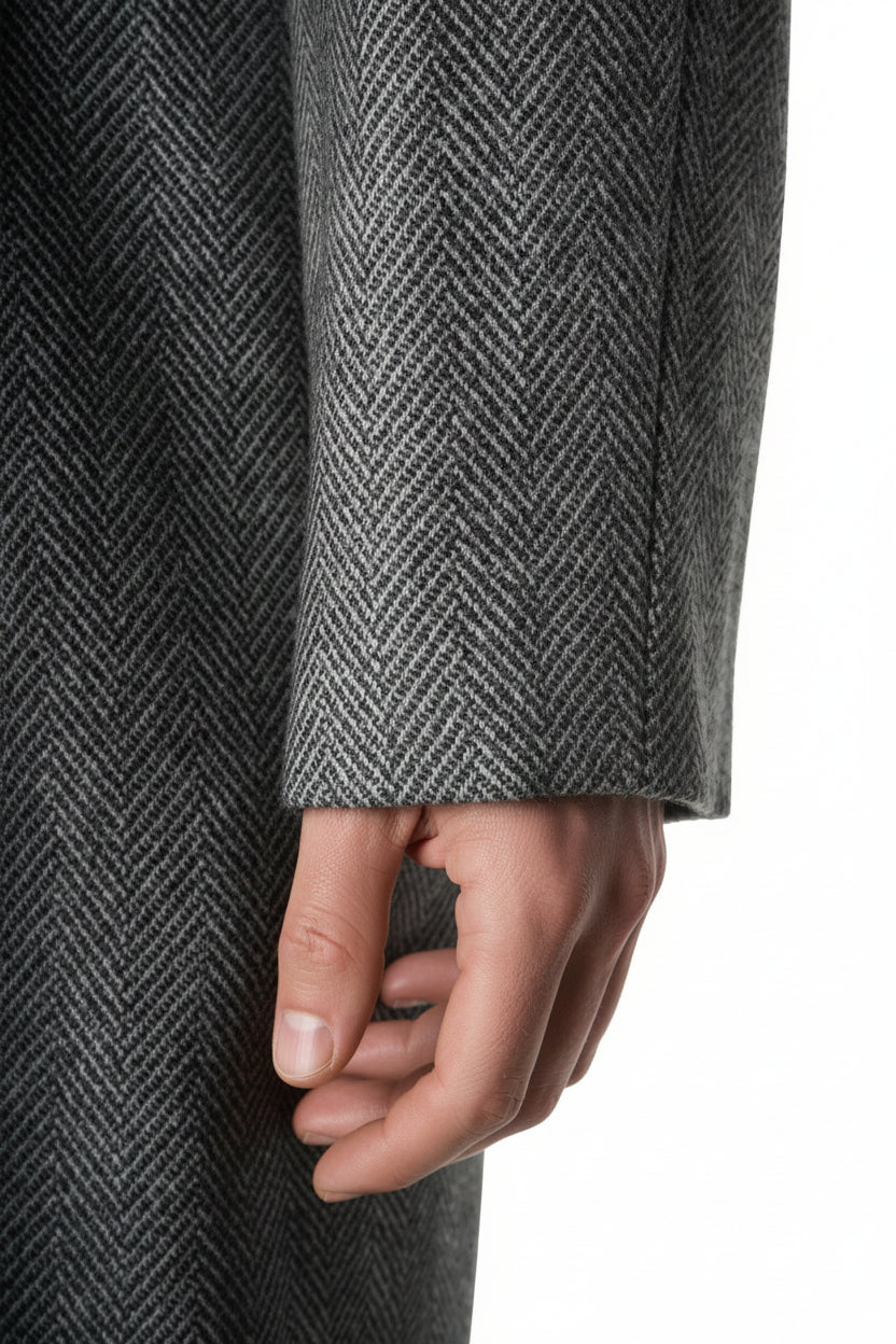 Kiton Herringbone Button Down Overcoat