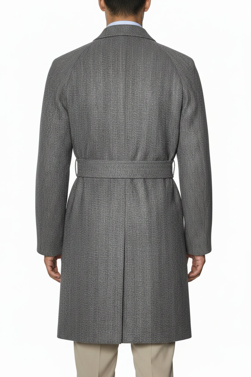 Kiton Herringbone Button Down Overcoat