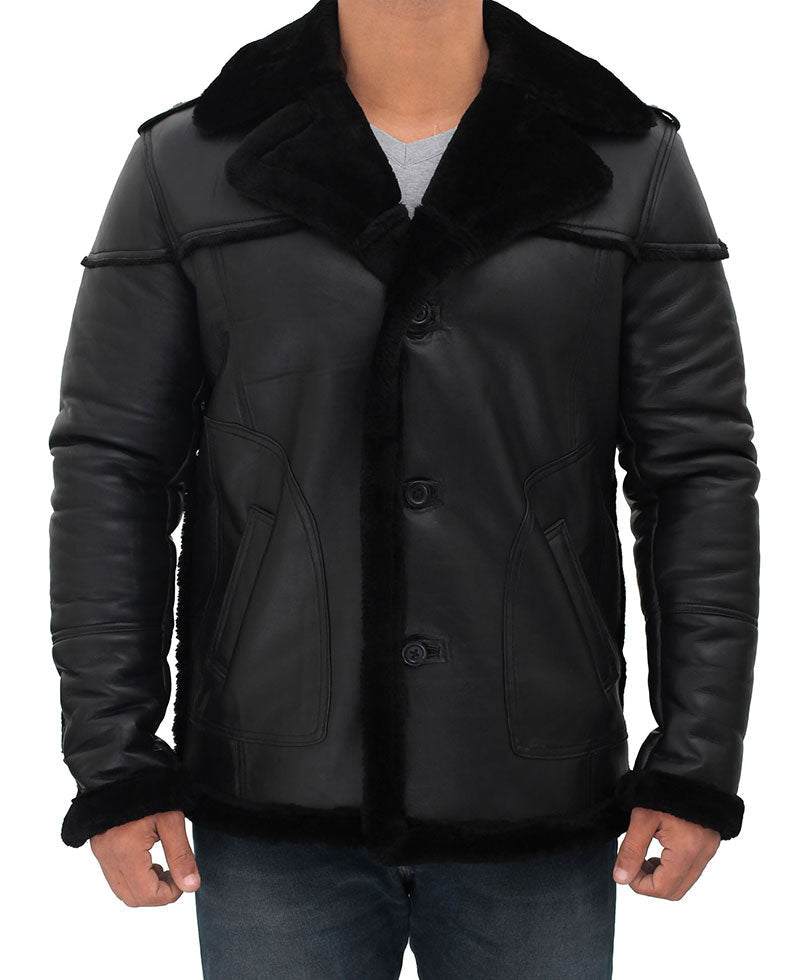 Men’s Black Shearling Winter Leather Jacket