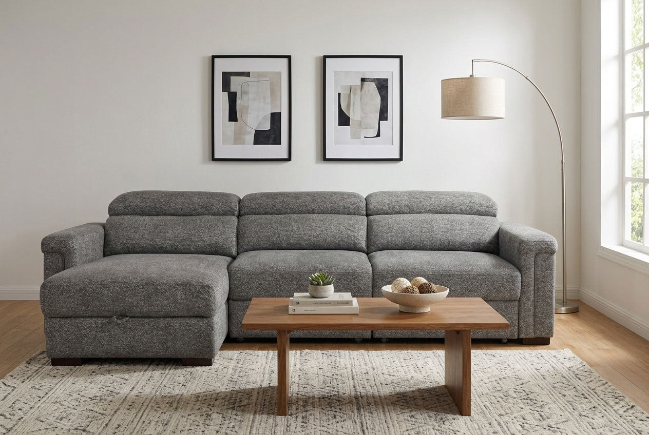 Lucious Gray Double Slider Power Sectional Sofa w/ Storage LAF Chaise